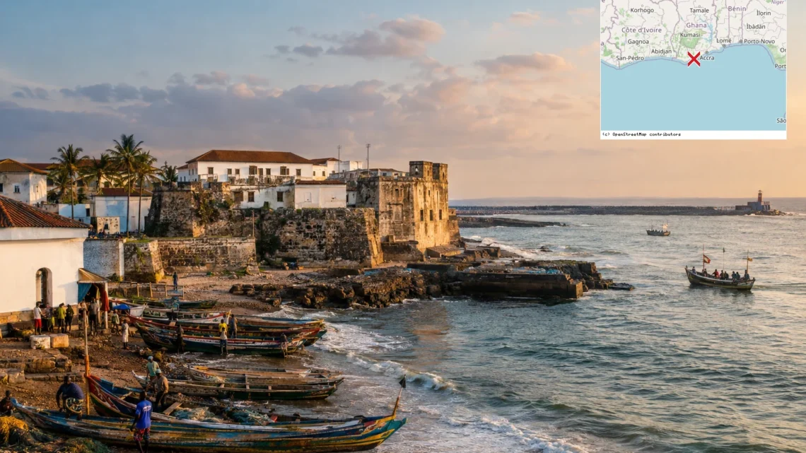 Reiseziel mit Lagekarte in Elmina, Afrika