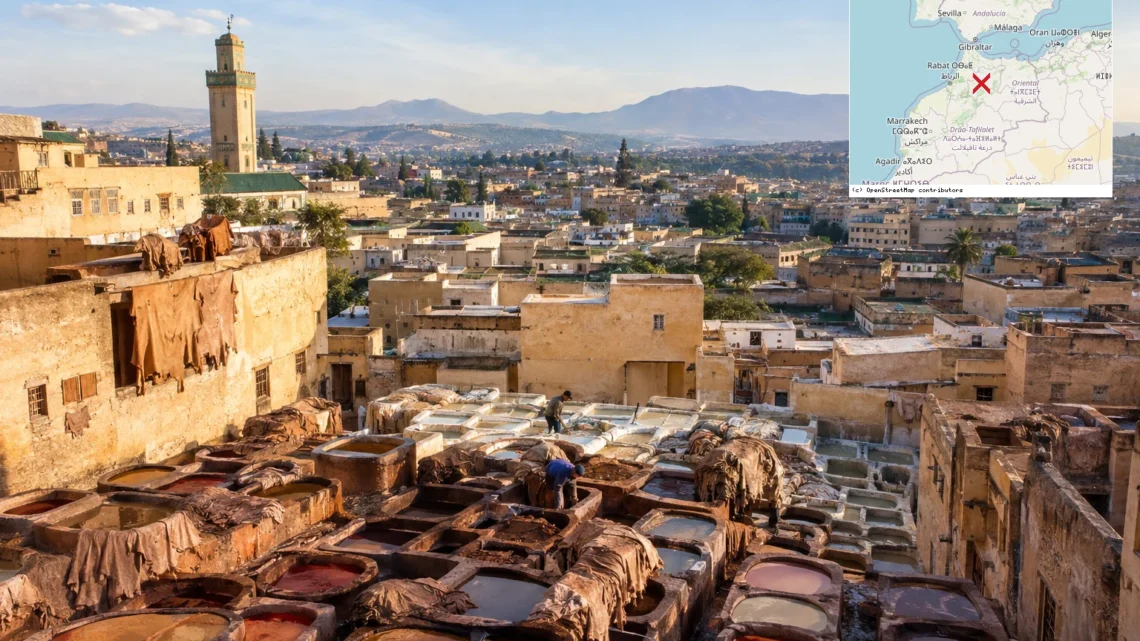 Reiseziel mit Lagekarte in Fès, Afrika