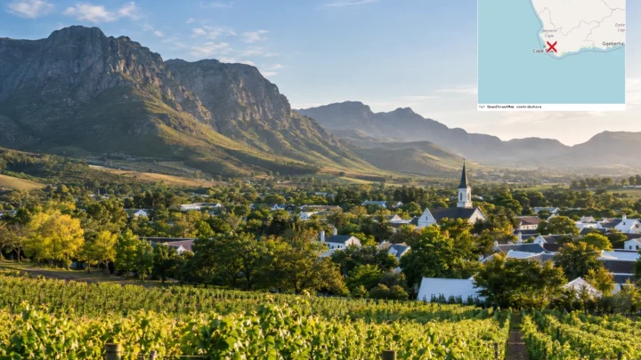 Reiseziel mit Lagekarte in Franschhoek, Afrika
