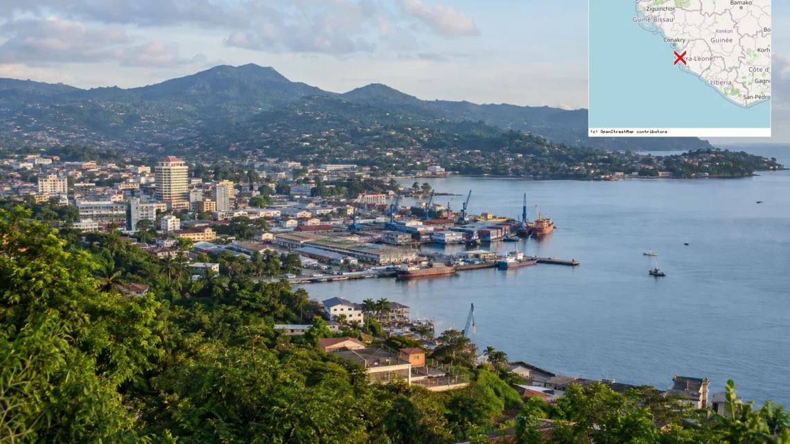 Reiseziel mit Lagekarte in Freetown, Afrika