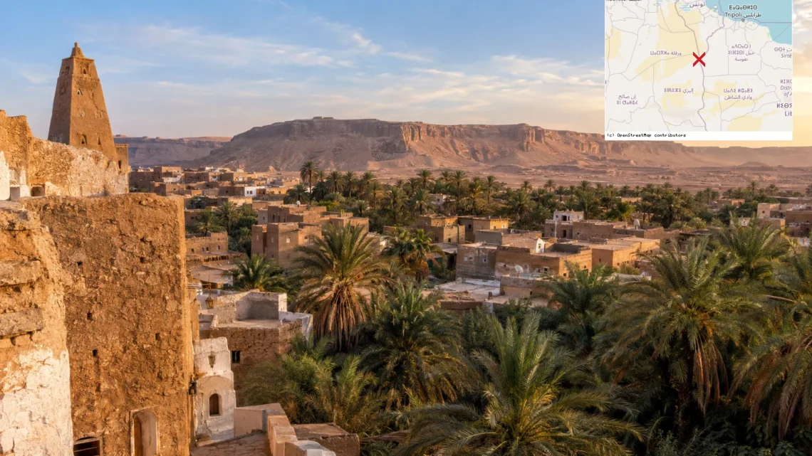 Reiseziel mit Lagekarte in Ghadames, Afrika