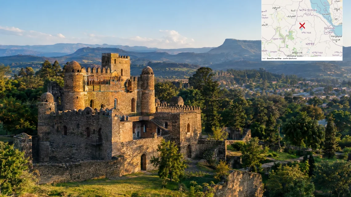 Reiseziel mit Lagekarte in Gondar, Afrika