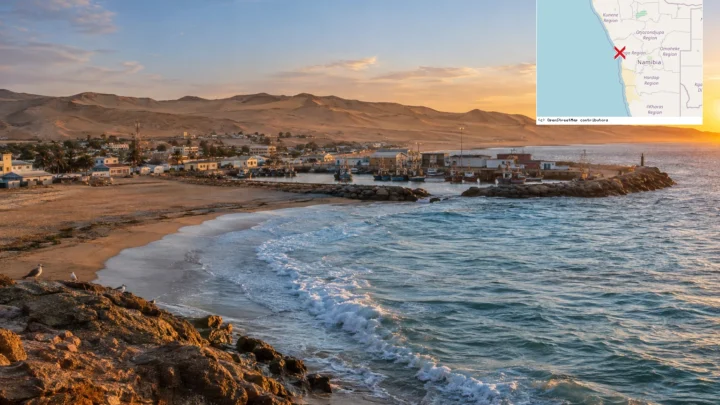 Reiseziel mit Lagekarte in Henties Bay, Afrika