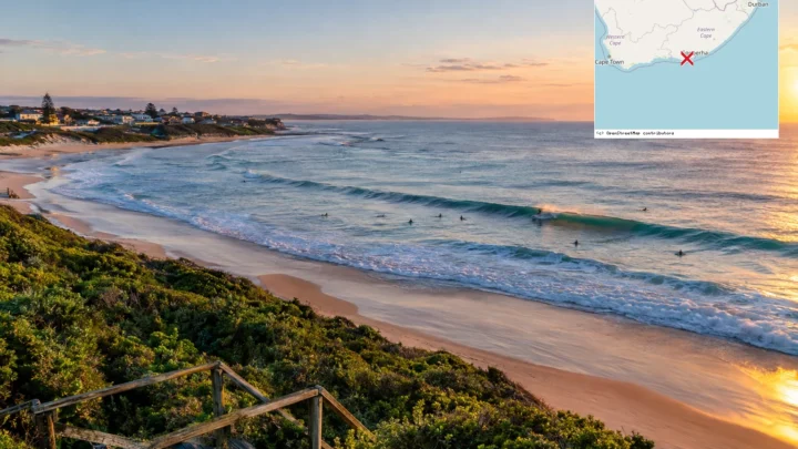 Reiseziel mit Lagekarte in Jeffreys Bay, Afrika