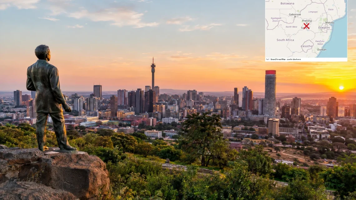 Reiseziel mit Lagekarte in Johannesburg, Afrika