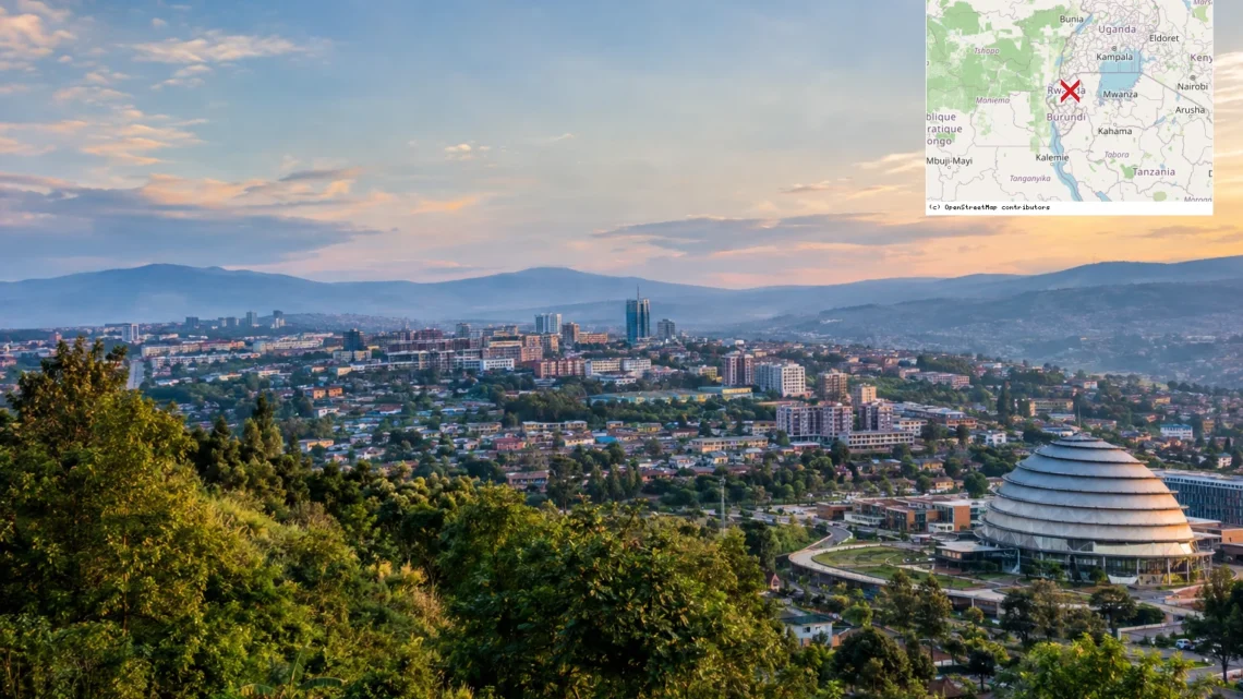 Reiseziel mit Lagekarte in Kigali, Afrika
