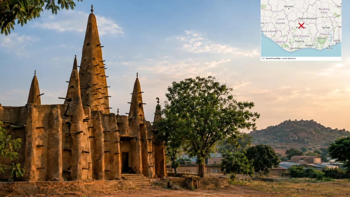 Reiseziel mit Lagekarte in Korhogo, Afrika