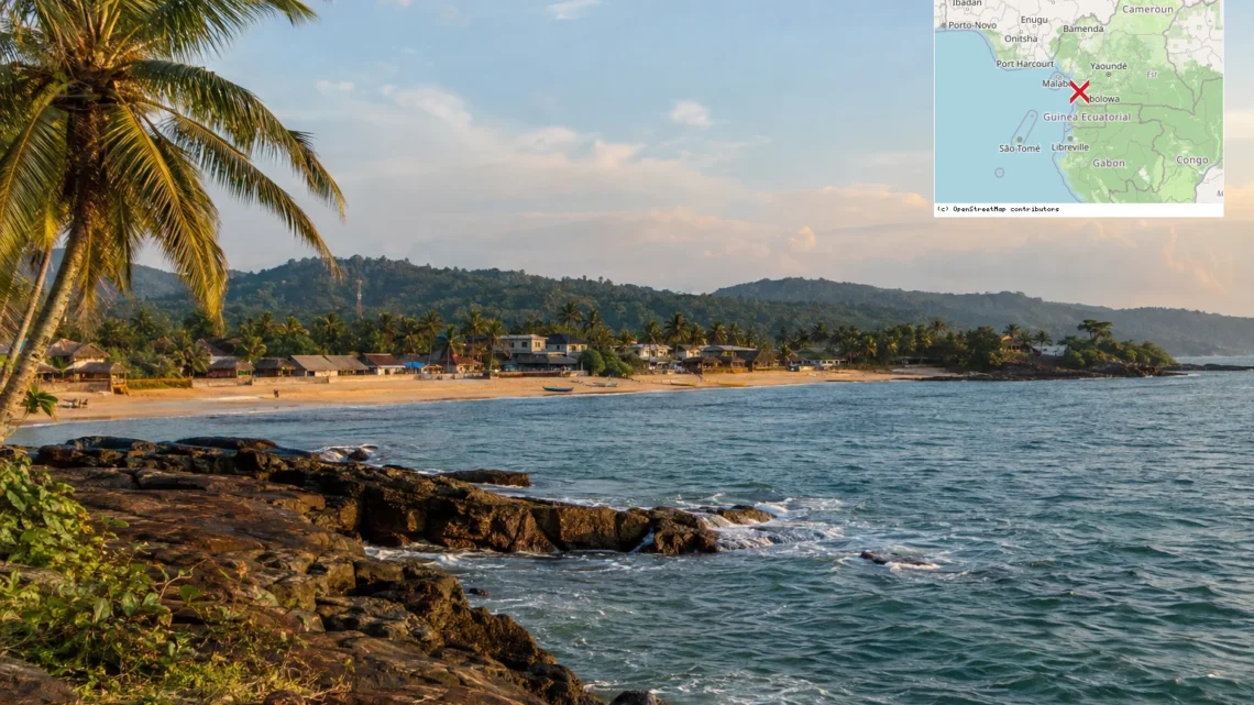 Reiseziel mit Lagekarte in Kribi, Afrika