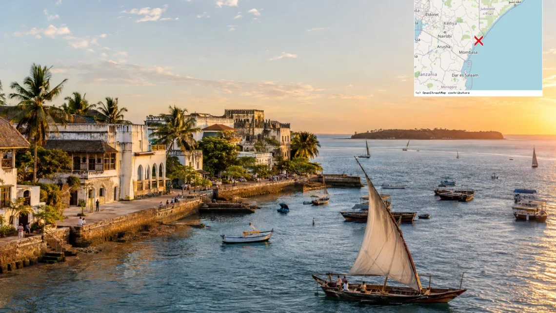 Reiseziel mit Lagekarte in Lamu, Afrika