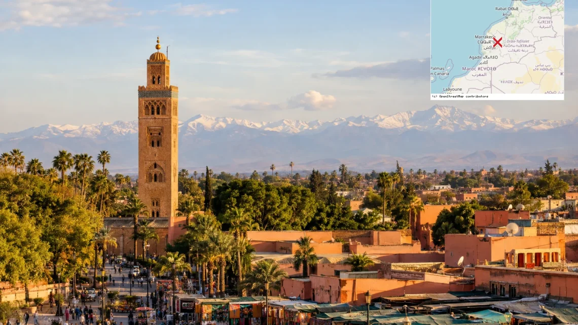 Reiseziel mit Lagekarte in Marrakesch, Afrika
