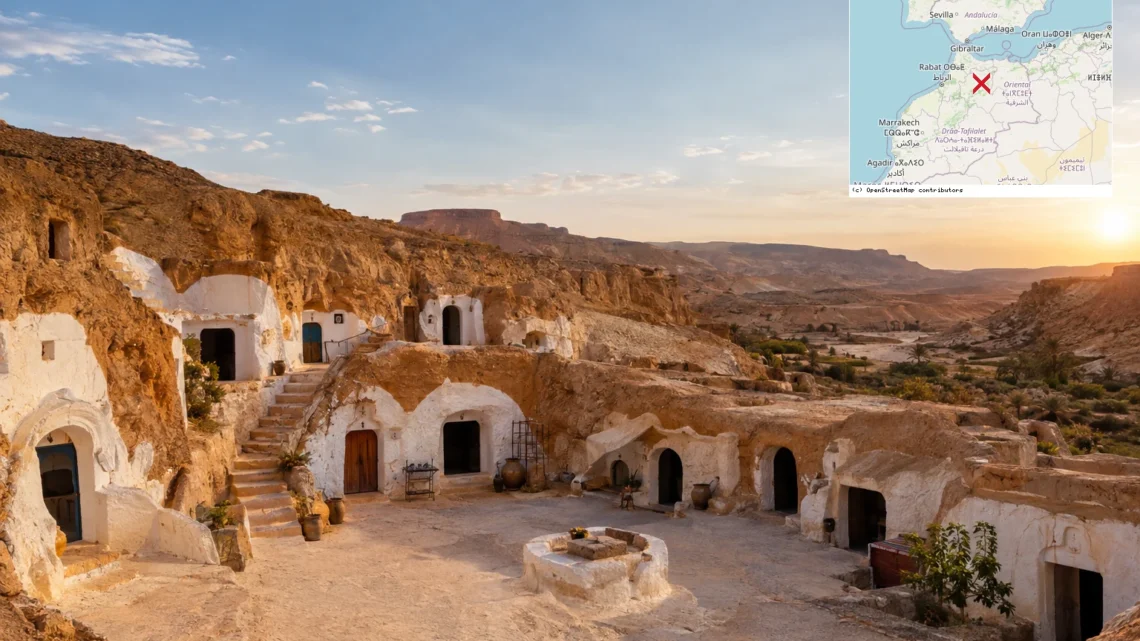 Reiseziel mit Lagekarte in Matmata, Afrika