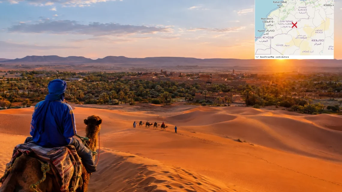 Reiseziel mit Lagekarte in Merzouga, Afrika