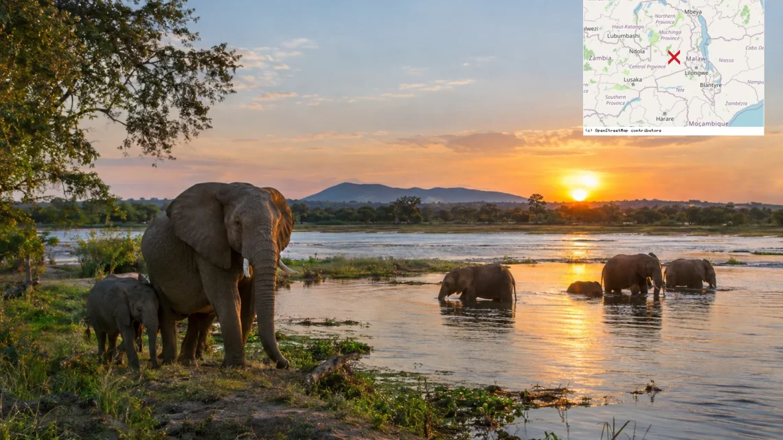 Reiseziel mit Lagekarte in Mfuwe, Afrika