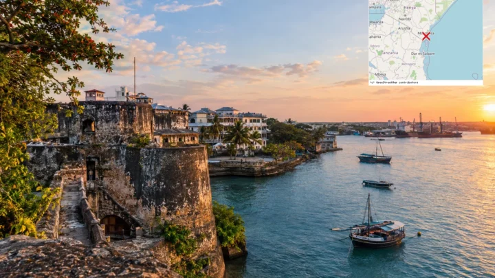 Reiseziel mit Lagekarte in Mombasa, Afrika