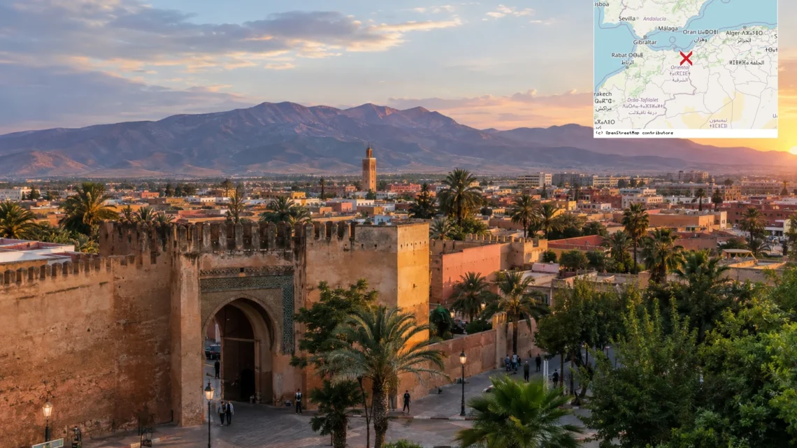 Reiseziel mit Lagekarte in Oujda, Afrika