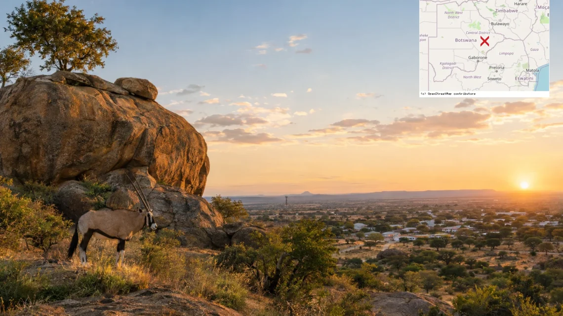 Reiseziel mit Lagekarte in Serowe, Afrika