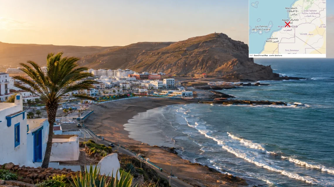 Reiseziel mit Lagekarte in Sidi Ifni, Afrika