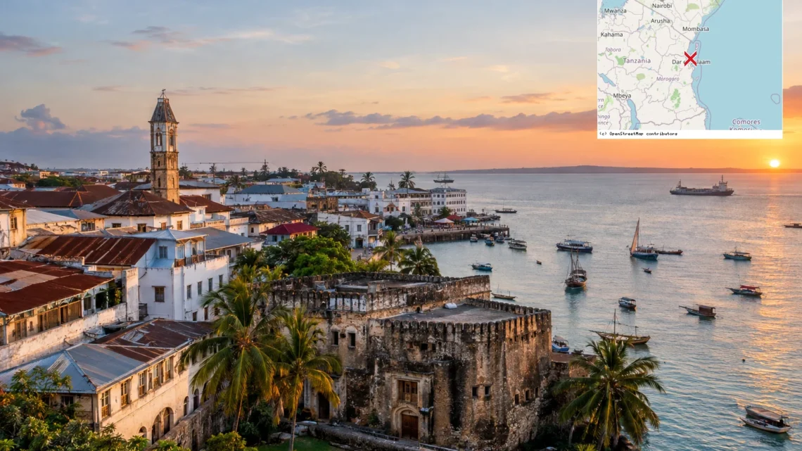 Reiseziel mit Lagekarte in Stone Town, Afrika
