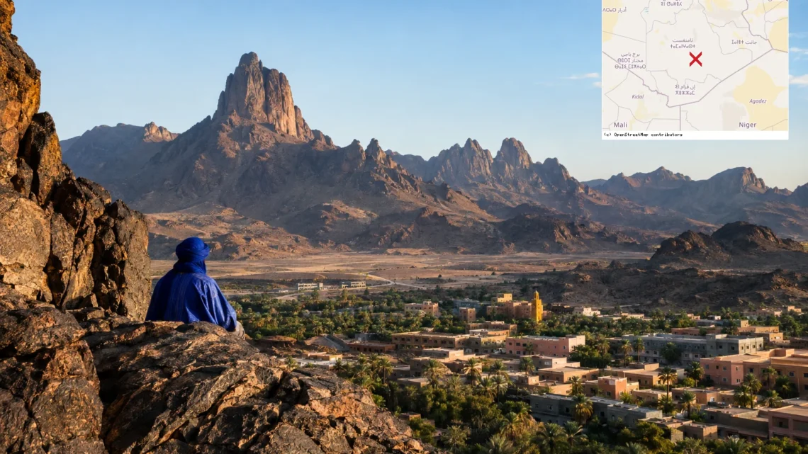 Reiseziel mit Lagekarte in Tamanrasset, Afrika