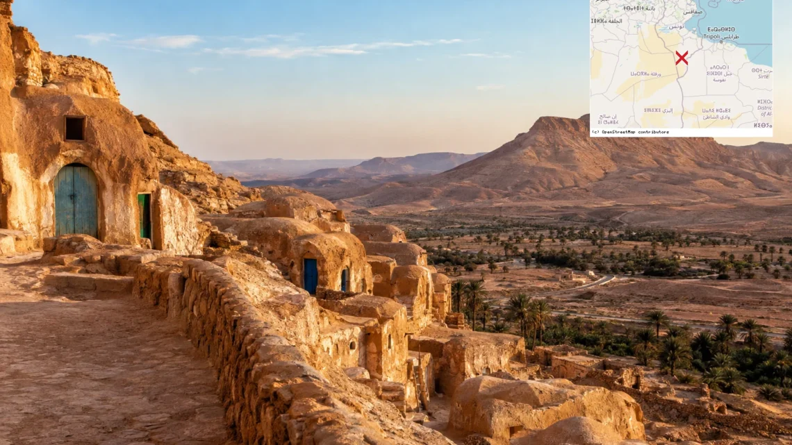 Reiseziel mit Lagekarte in Tataouine, Afrika