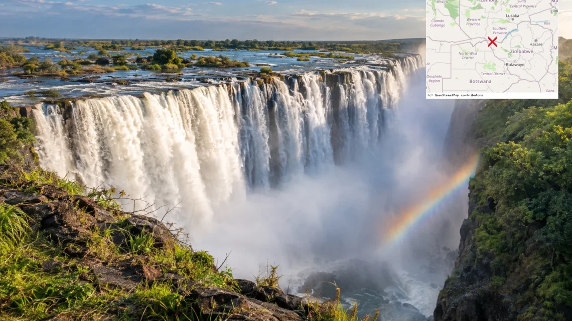 Reiseziel mit Lagekarte in Victoria Falls, Afrika