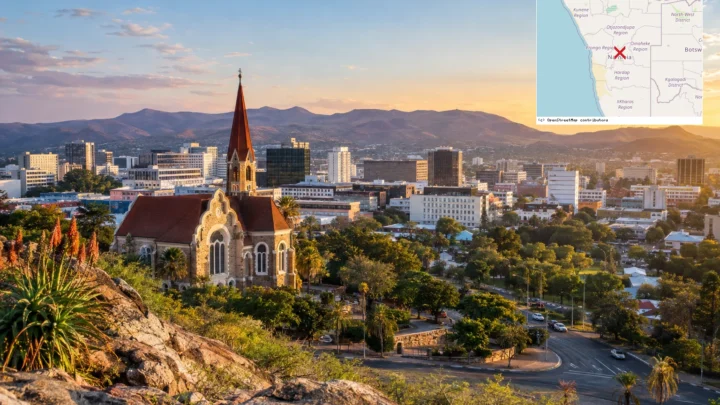 Reiseziel mit Lagekarte in Windhoek, Afrika