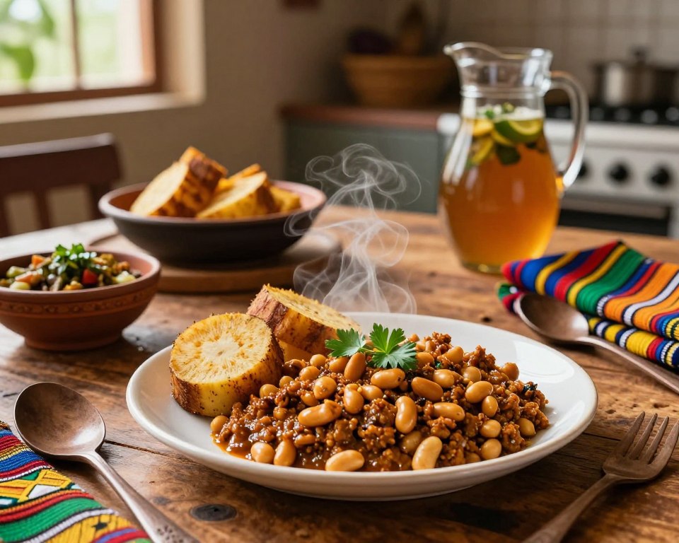 zentralafrikanische Küche mit Maniok Gerichten und Erdnusseintopf